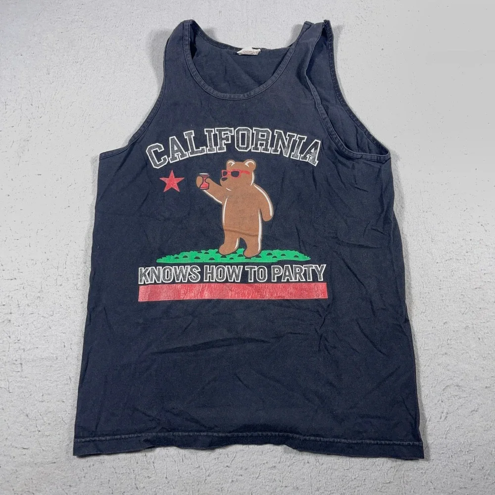 Vintage Y2K Tank Top Men Medium California Bear Knows How‎ To Party Graphic